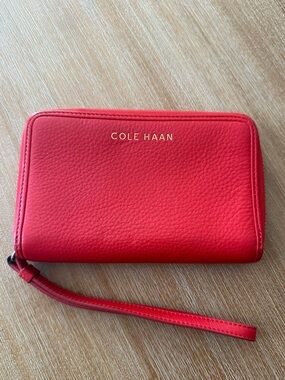 Cole Haan Red Pebbled Leather Wristlet